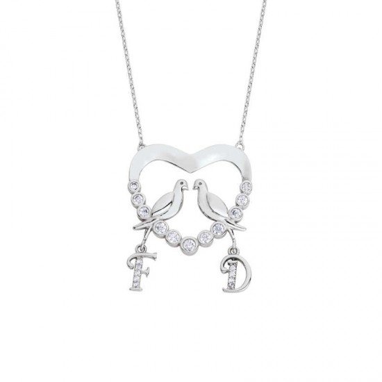 Su Yolu Kalpli Harfli Gümüş Kolye  GMS1618