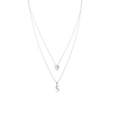 Kalpli Taşlı Çift Zincir Harfli Gümüş Kolye  GMS997