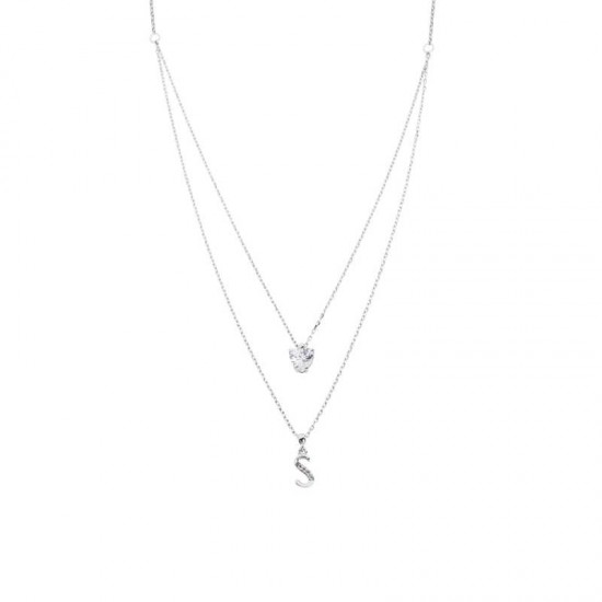 Kalpli Taşlı Çift Zincir Harfli Gümüş Kolye  GMS997