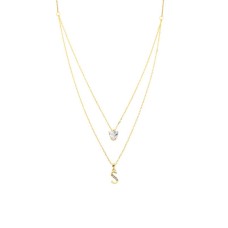 Kalpli Taşlı Çift Zincir Harfli Gümüş Kolye GMS999