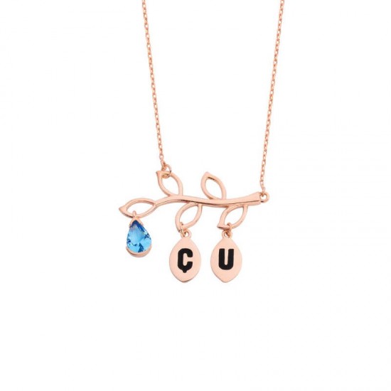 Zeytin Dalı Harfli Gümüş Kolye  GMS1001