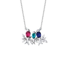 Renkli Taşlı Üçlü Kumru Gümüş Kolye  GMS1106