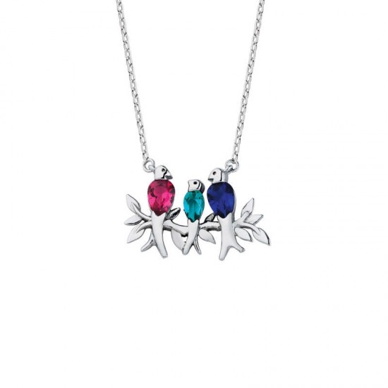 Renkli Taşlı Üçlü Kumru Gümüş Kolye  GMS1106