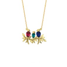 Renkli Taşlı Üçlü Kumru Gümüş Kolye  GMS1108