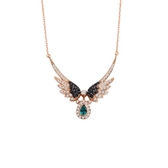 Melek Kanadı Damla Taşlı Gümüş Kolye  GMS927