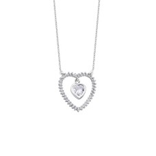Sallantı Kalp Taşlı Kalpli Gümüş Kolye  GMS1686
