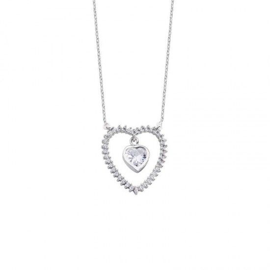 Sallantı Kalp Taşlı Kalpli Gümüş Kolye GMS1686 Sallantı Kalp Taşlı Kalpli Gümüş Kolye GMS1686