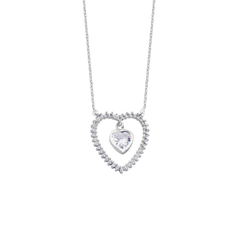 Sallantı Kalp Taşlı Kalpli Gümüş Kolye GMS1686 Sallantı Kalp Taşlı Kalpli Gümüş Kolye GMS1686