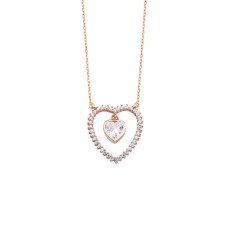Sallantı Kalp Taşlı Kalpli Gümüş Kolye  GMS1687