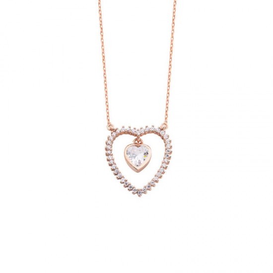Sallantı Kalp Taşlı Kalpli Gümüş Kolye  GMS1687