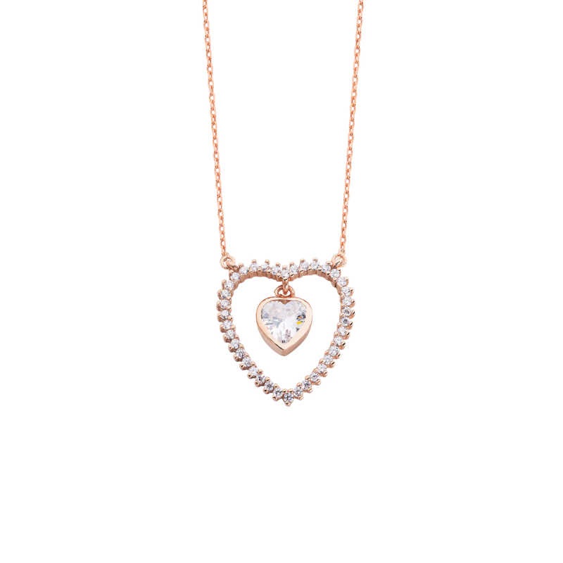 Sallantı Kalp Taşlı Kalpli Gümüş Kolye GMS1687 Sallantı Kalp Taşlı Kalpli Gümüş Kolye GMS1687