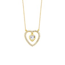 Sallantı Kalp Taşlı Kalpli Gümüş Kolye  GMS1688