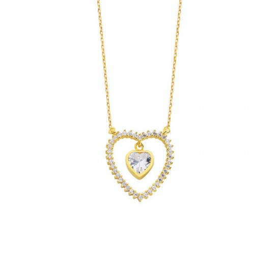 Sallantı Kalp Taşlı Kalpli Gümüş Kolye GMS1688 Sallantı Kalp Taşlı Kalpli Gümüş Kolye GMS1688