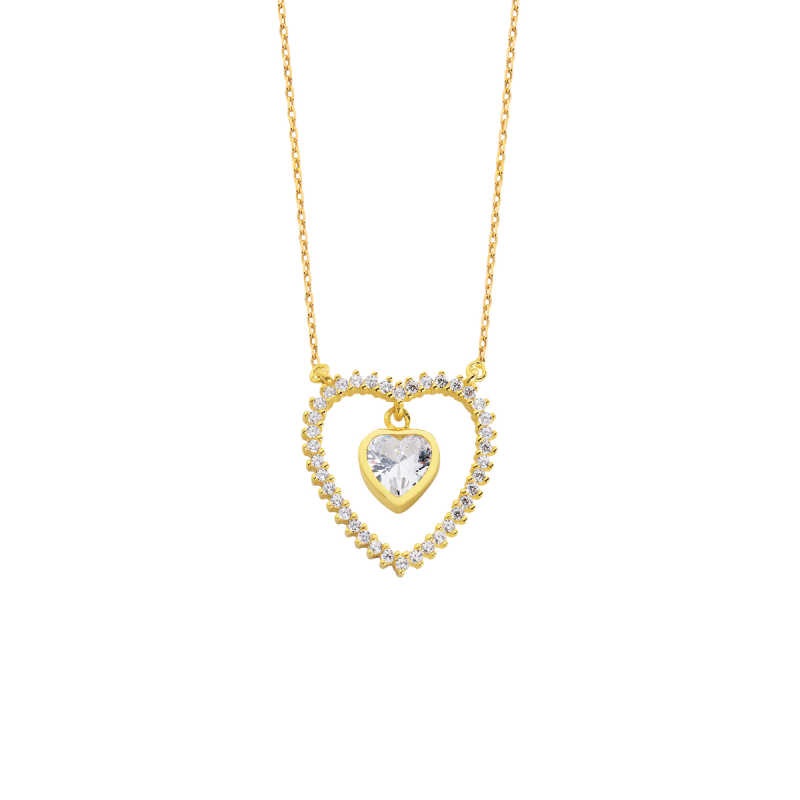 Sallantı Kalp Taşlı Kalpli Gümüş Kolye GMS1688 Sallantı Kalp Taşlı Kalpli Gümüş Kolye GMS1688