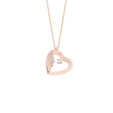 Taşlı Kalpli Tasarım Gümüş Kolye  GMS1694