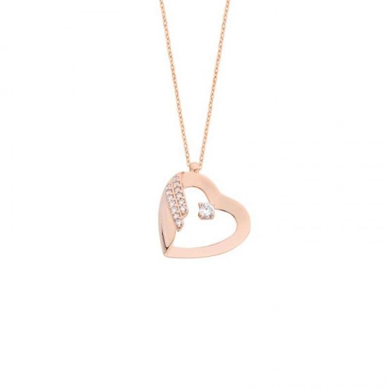 Taşlı Kalpli Tasarım Gümüş Kolye GMS1694 Taşlı Kalpli Tasarım Gümüş Kolye GMS1694