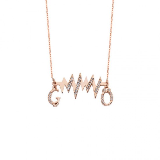 Zirkon Taşlı Nabız Harfli Gümüş Kolye GMS1645