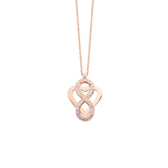 Kalp Motifli Zirkon Taşlı Sonsuzluk Gümüş Kolye GMS1700