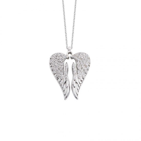 Kalp Motifli Melek Kanadı Gümüş Kolye GMS1708