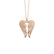 Kalp Motifli Melek Kanadı Gümüş Kolye GMS1709