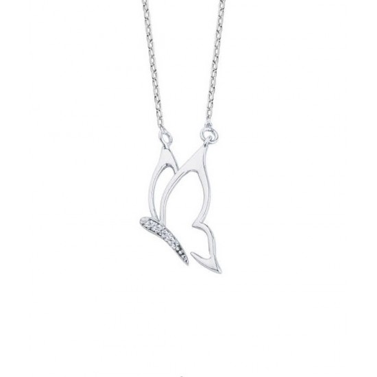 Zarif Kelebek Gümüş Beyaz Kolye GMS1808