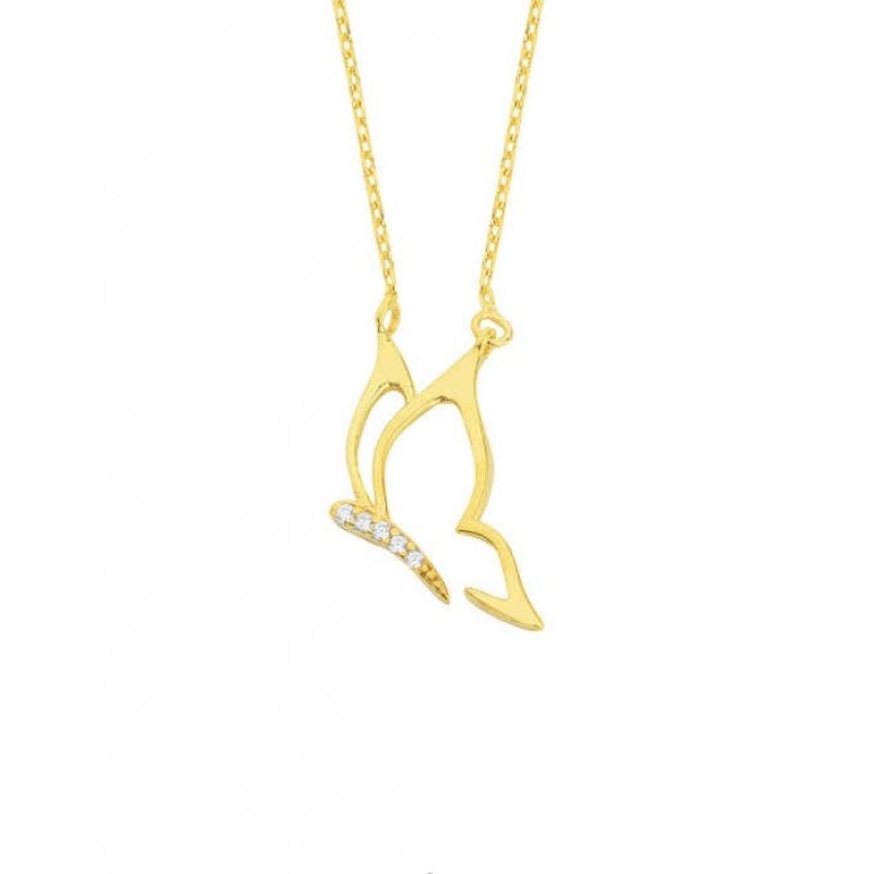 Zarif Kelebek Gümüş Sarı Kolye GMS1809 Zarif Kelebek Gümüş Sarı Kolye GMS1809