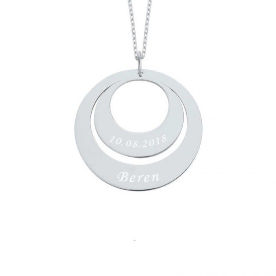 İki İsimli Halka Levha Gümüş Kolye GMS1285