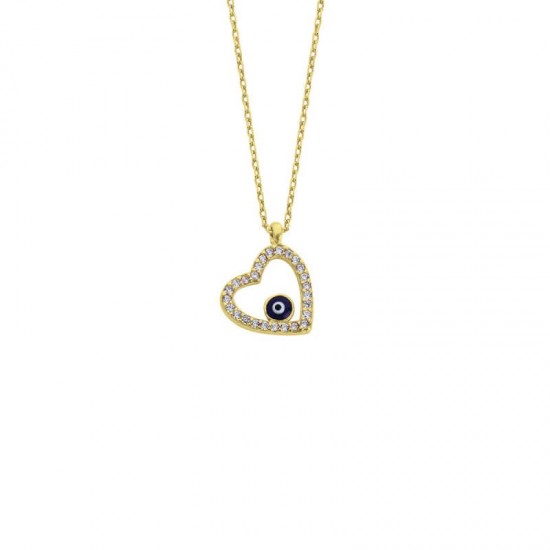 Nazarlı Kalpli Gümüş Kolye  GMS1144