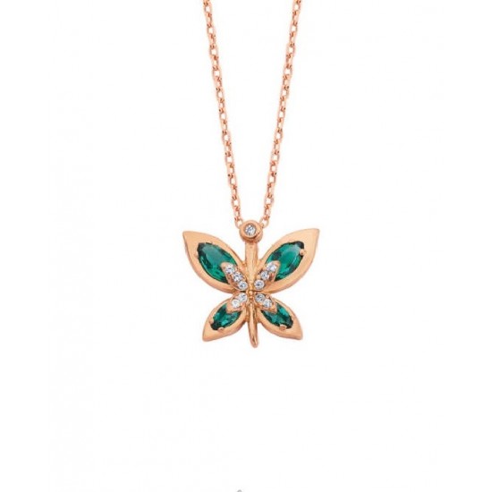 Zümrüt Taşlı Kelebek Gümüş Kolye GMS1812 Zümrüt Taşlı Kelebek Gümüş Kolye GMS1812