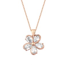 Taşlı Papatya Gümüş Kolye GMS1844