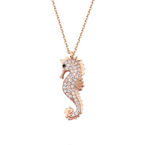 Deniz Atı Gümüş Rose Kolye GMS1858