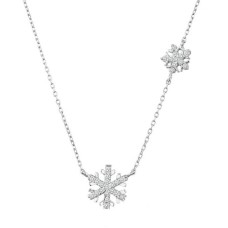 İkili Kar Tanesi Gümüş Beyaz Kolye GMS1863