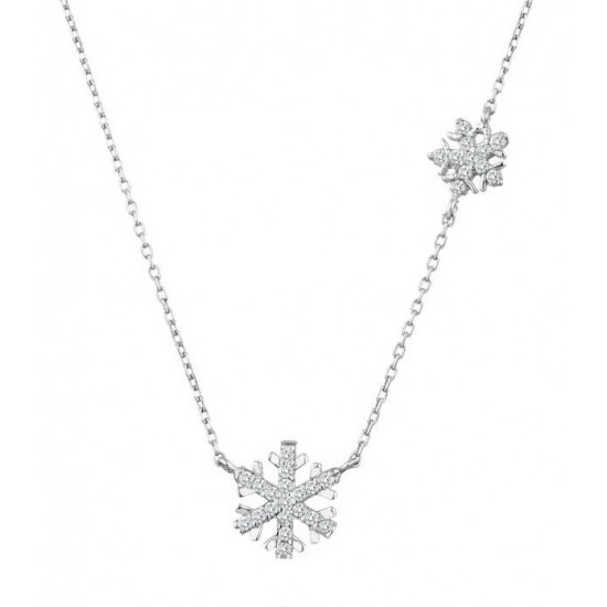 İkili Kar Tanesi Gümüş Beyaz Kolye GMS1863