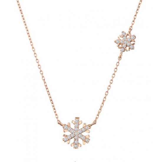 Üçlü Kar Tanesi Gümüş Rose Kolye GMS1867