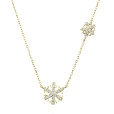 İkili Kar Tanesi Gümüş Sarı Kolye GMS1865