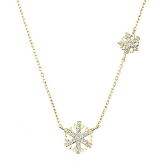 İkili Kar Tanesi Gümüş Sarı Kolye GMS1865