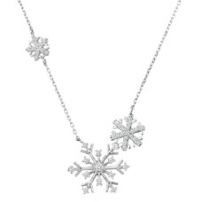 Üçlü Kar Tanesi Gümüş Beyaz Kolye GMS1866