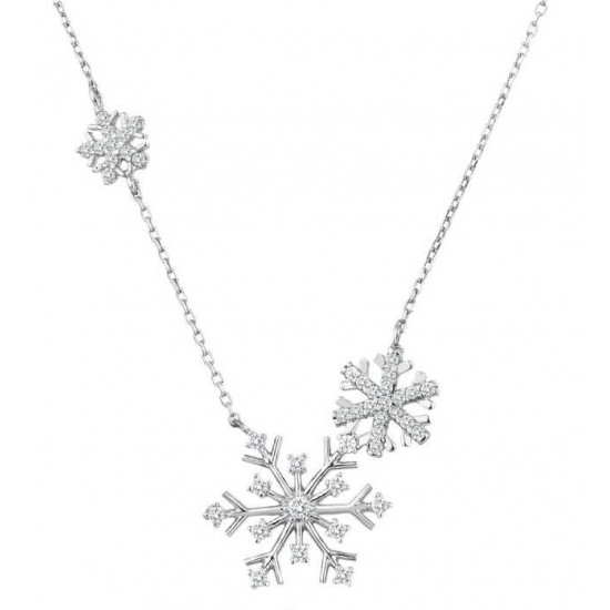 Üçlü Kar Tanesi Gümüş Beyaz Kolye GMS1866