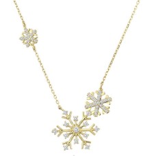 Üçlü Kar Tanesi Gümüş Sarı Kolye GMS1868