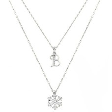 Harfli Kar Tanesi Çift Zincirli Gümüş Beyaz Kolye GMS1869