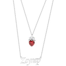 Çift Zincirli İsimli Taçlı Gümüş Beyaz Kolye GMS1890