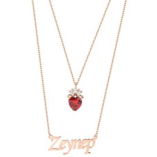 Çift Zincirli İsimli Taçlı Gümüş Rose Kolye GMS1891