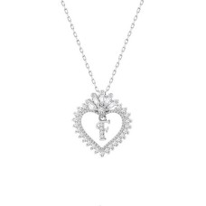 Baget Taşlı Kalpli Harfli Gümüş Beyaz Kolye GMS1908