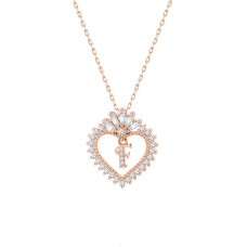 Baget Taşlı Kalpli Harfli Gümüş Rose Kolye GMS1909