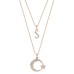Çift Zincirli Harfli Ay Yıldız Gümüş Rose Kolye GMS1912