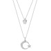 Çift Zincirli Tek Taşlı Ay Yıldız Gümüş Beyaz Kolye GMS1914