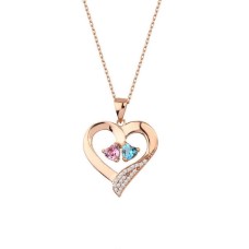 Çift Kalp Taşlı Rose Renk Gümüş Kolye GMS1949