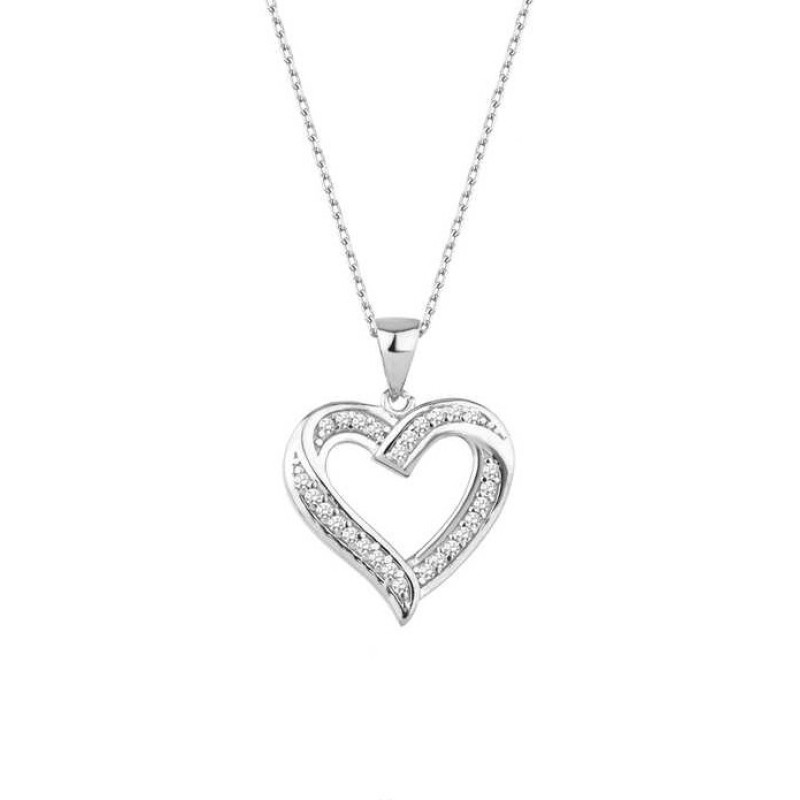 Taşlı Kalp Gümüş Kolye GMS1951 Taşlı Kalp Gümüş Kolye GMS1951