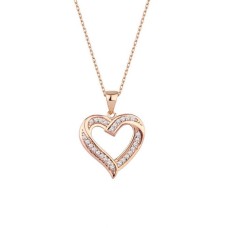 Taşlı Kalp Rose Renk Gümüş Kolye GMS1952