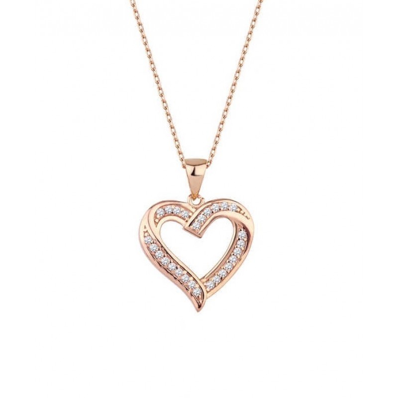 Taşlı Kalp Rose Renk Gümüş Kolye GMS1952 Taşlı Kalp Rose Renk Gümüş Kolye GMS1952